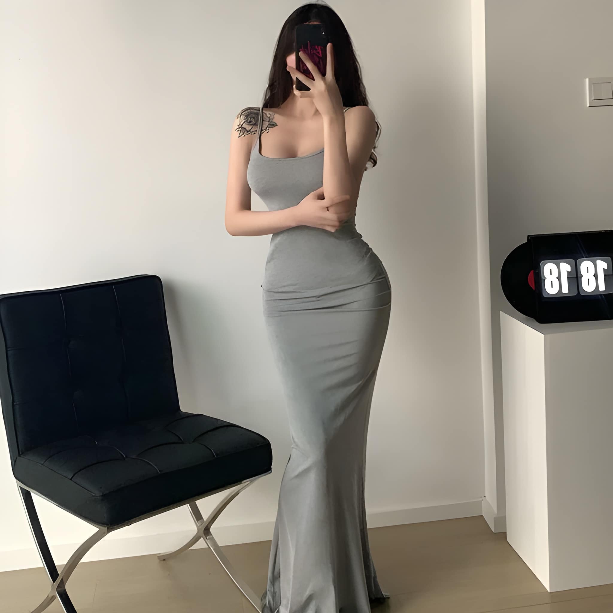 Serena Sculpt Fishtail Maxi Dress - Gray