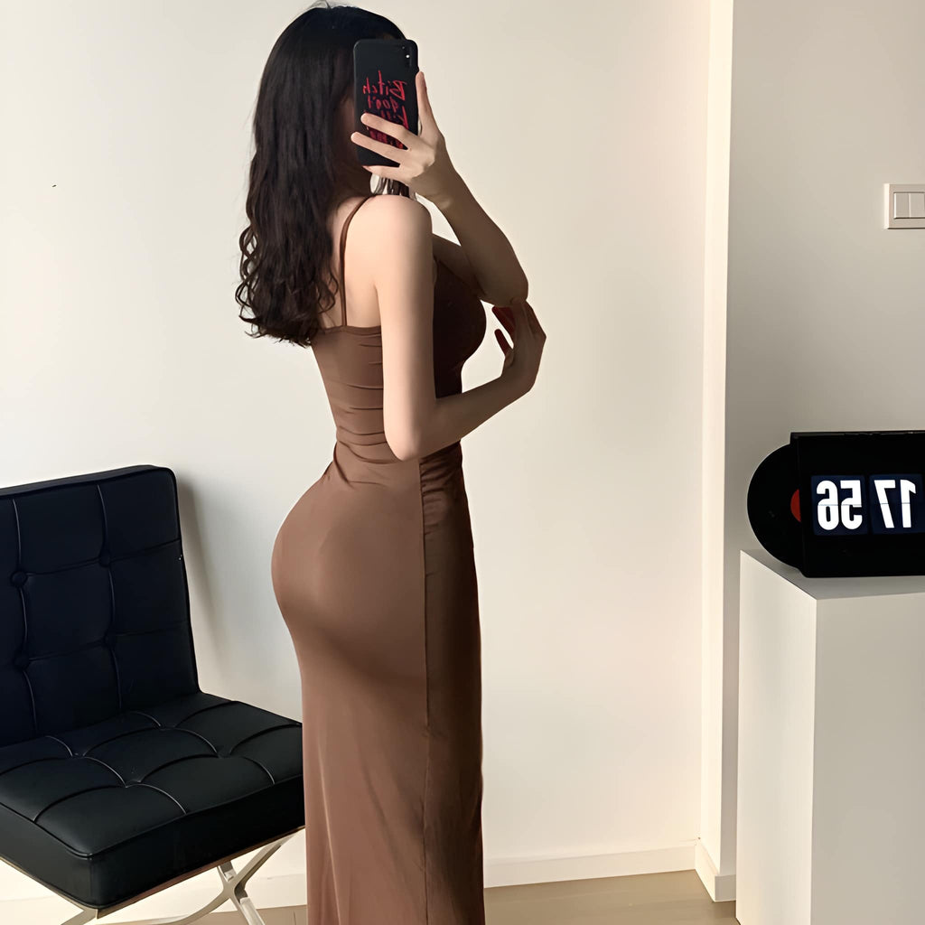 Serena Sculpt Fishtail Maxi Dress - Brown