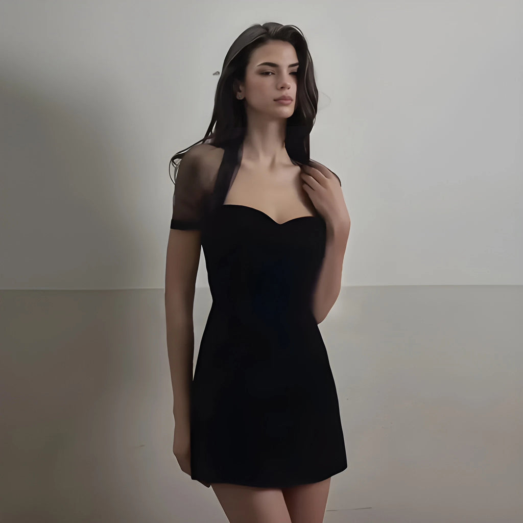 Midnight Muse Mesh Sleeve Mini Dress
