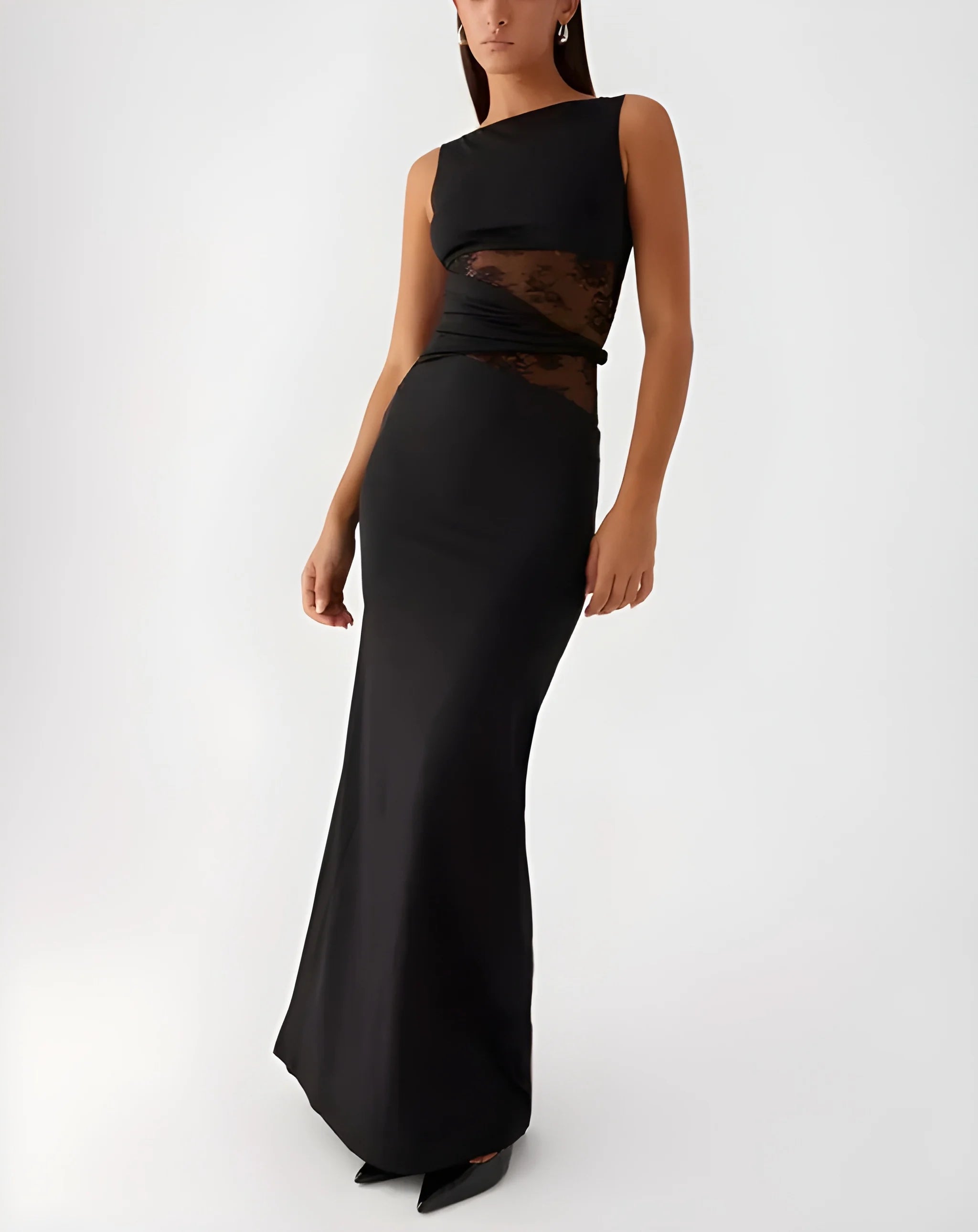 Celeste Lace Cut-Out Maxi Dress - Black