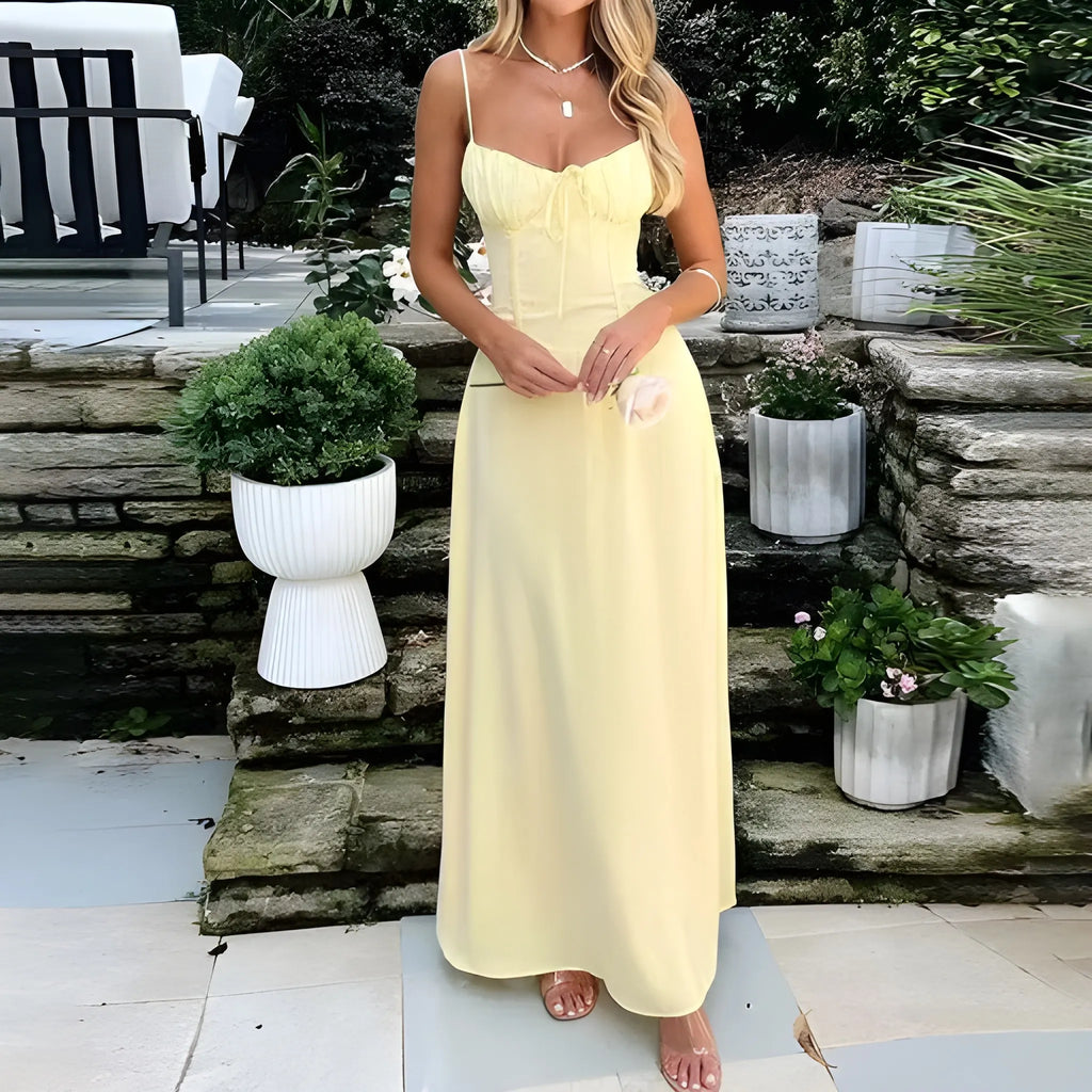 Elegant A-Line Maxi Dress - Yellow