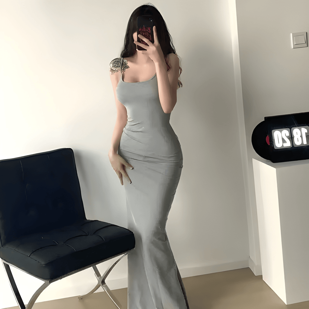 Serena Sculpt Fishtail Maxi Dress - Gray