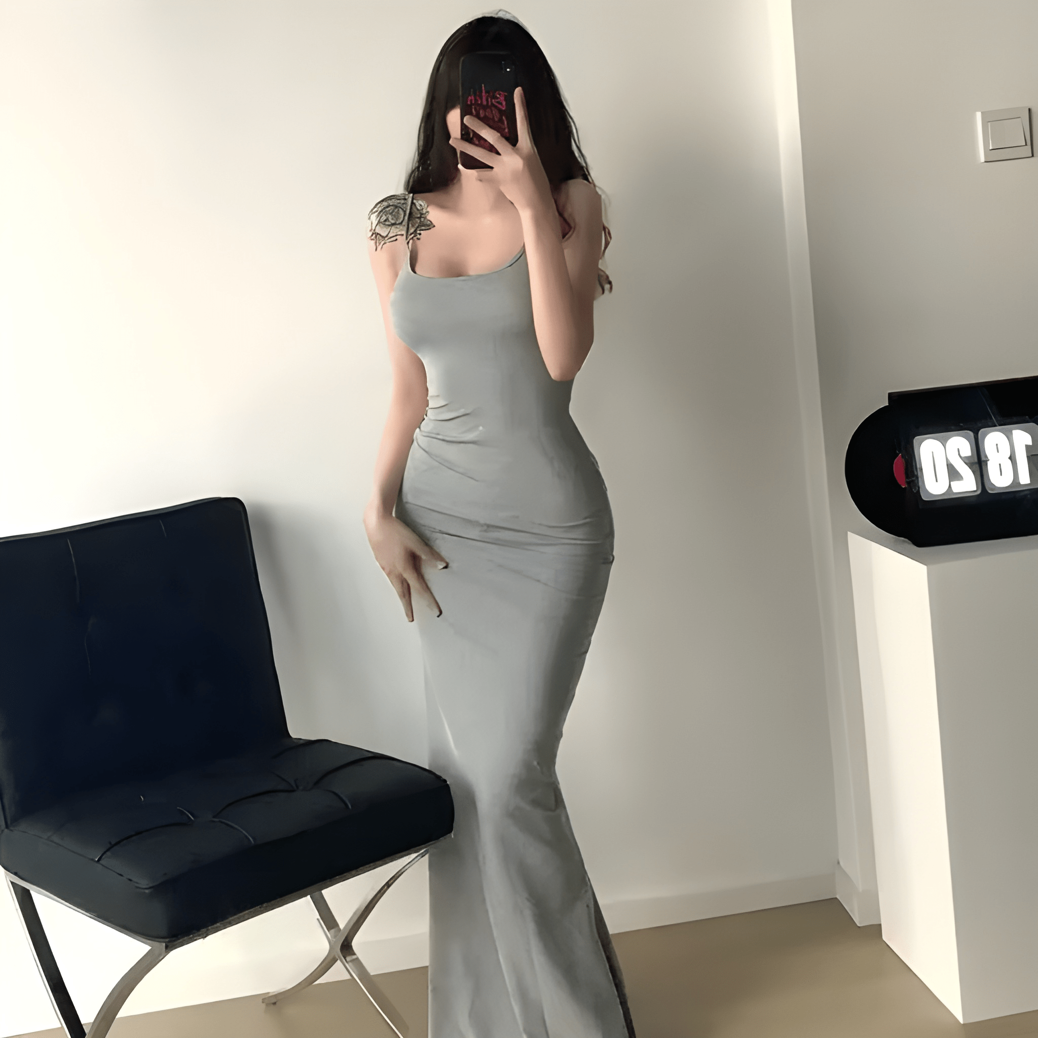 Serena Sculpt Fishtail Maxi Dress - Gray
