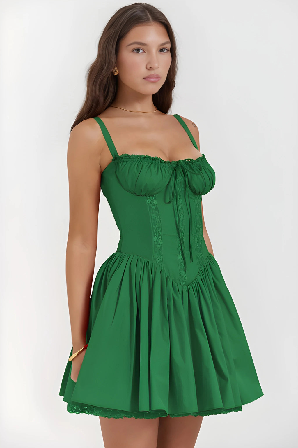 Romance Lace Trim Mini Dress - Green