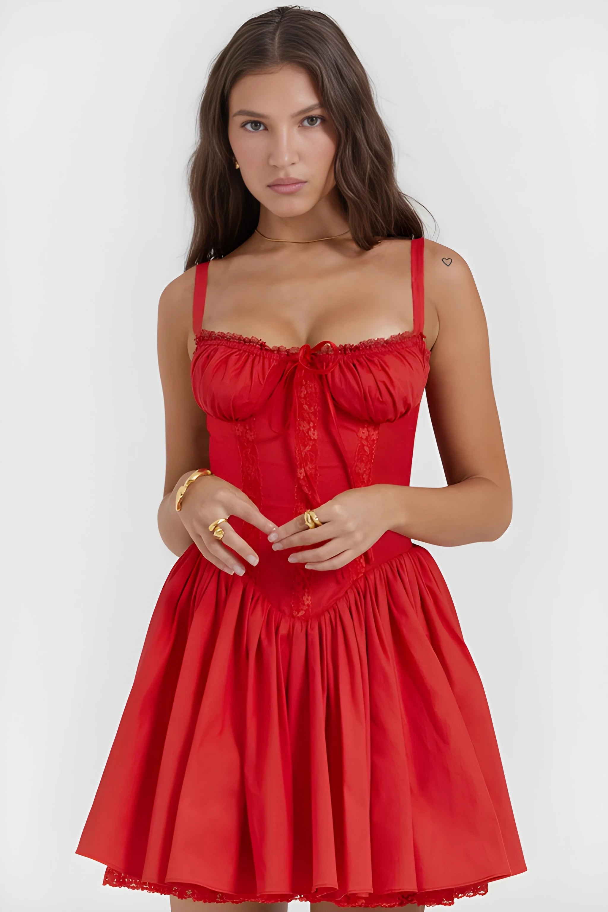 Romance Lace Trim Mini Dress - Red