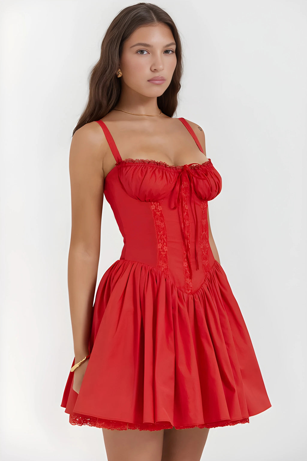 Romance Lace Trim Mini Dress - Red