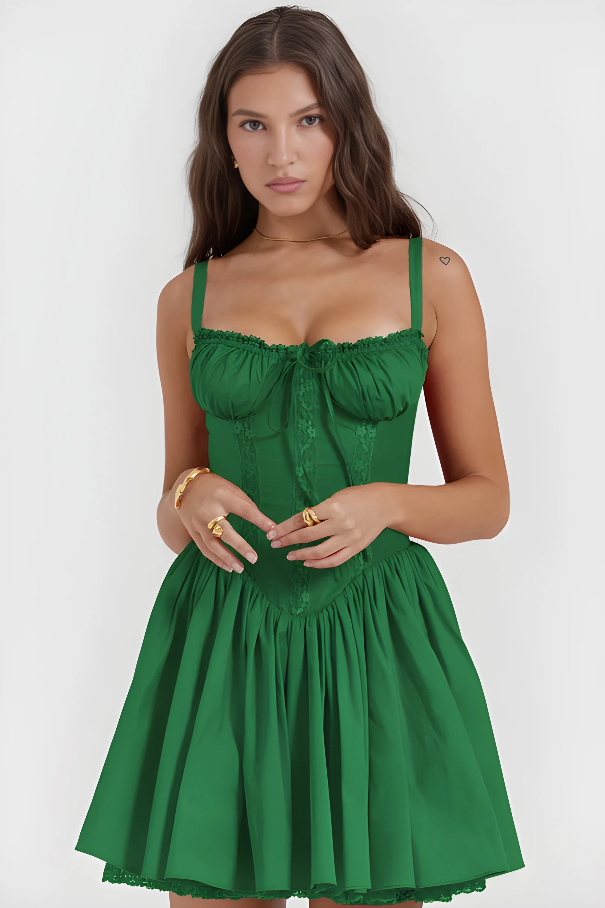 Romance Lace Trim Mini Dress - Green