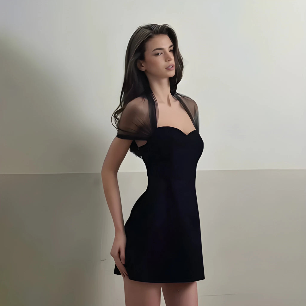 Midnight Muse Mesh Sleeve Mini Dress