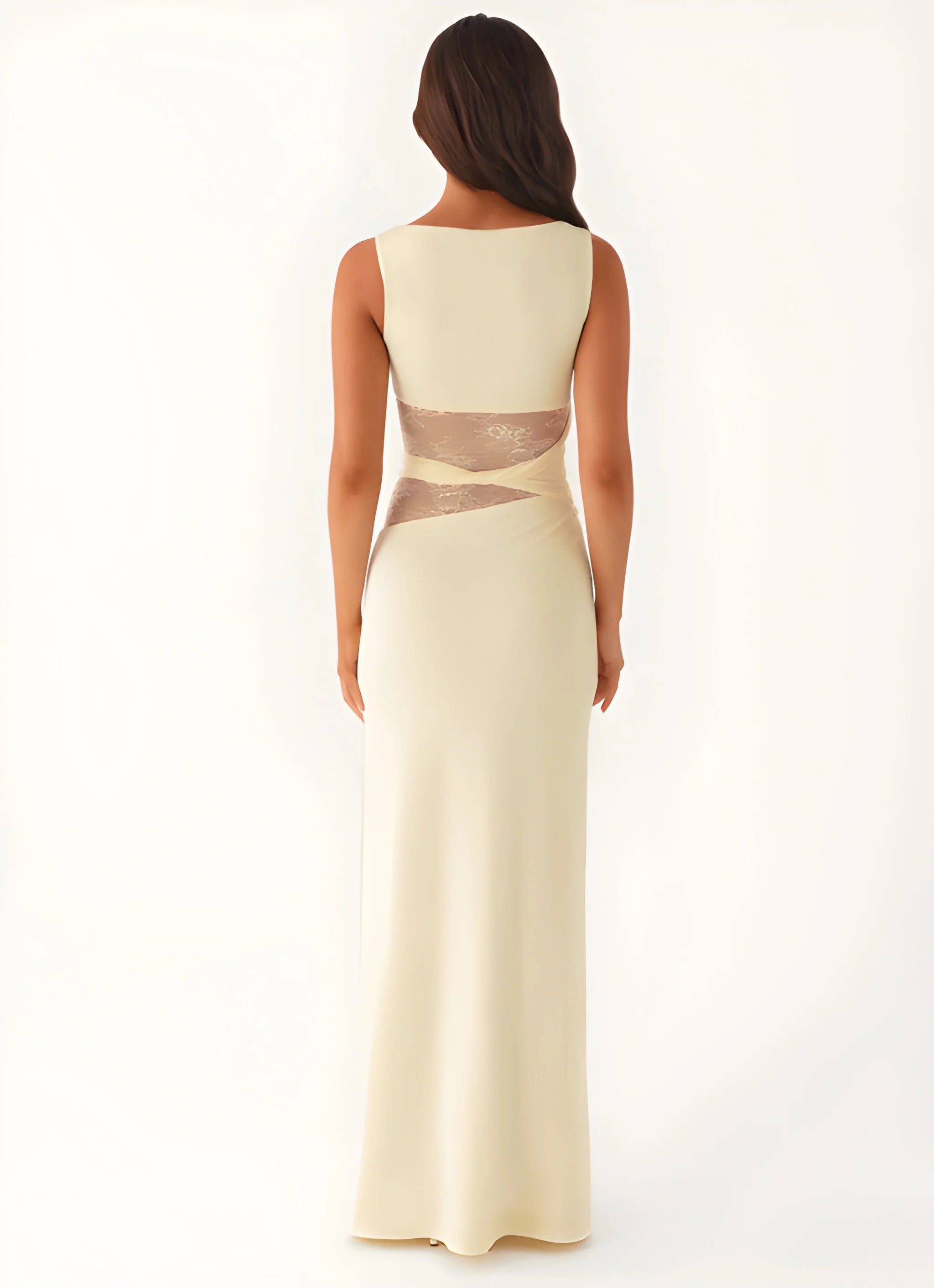 Celeste Lace Cut-Out Maxi Dress - Light Yellow