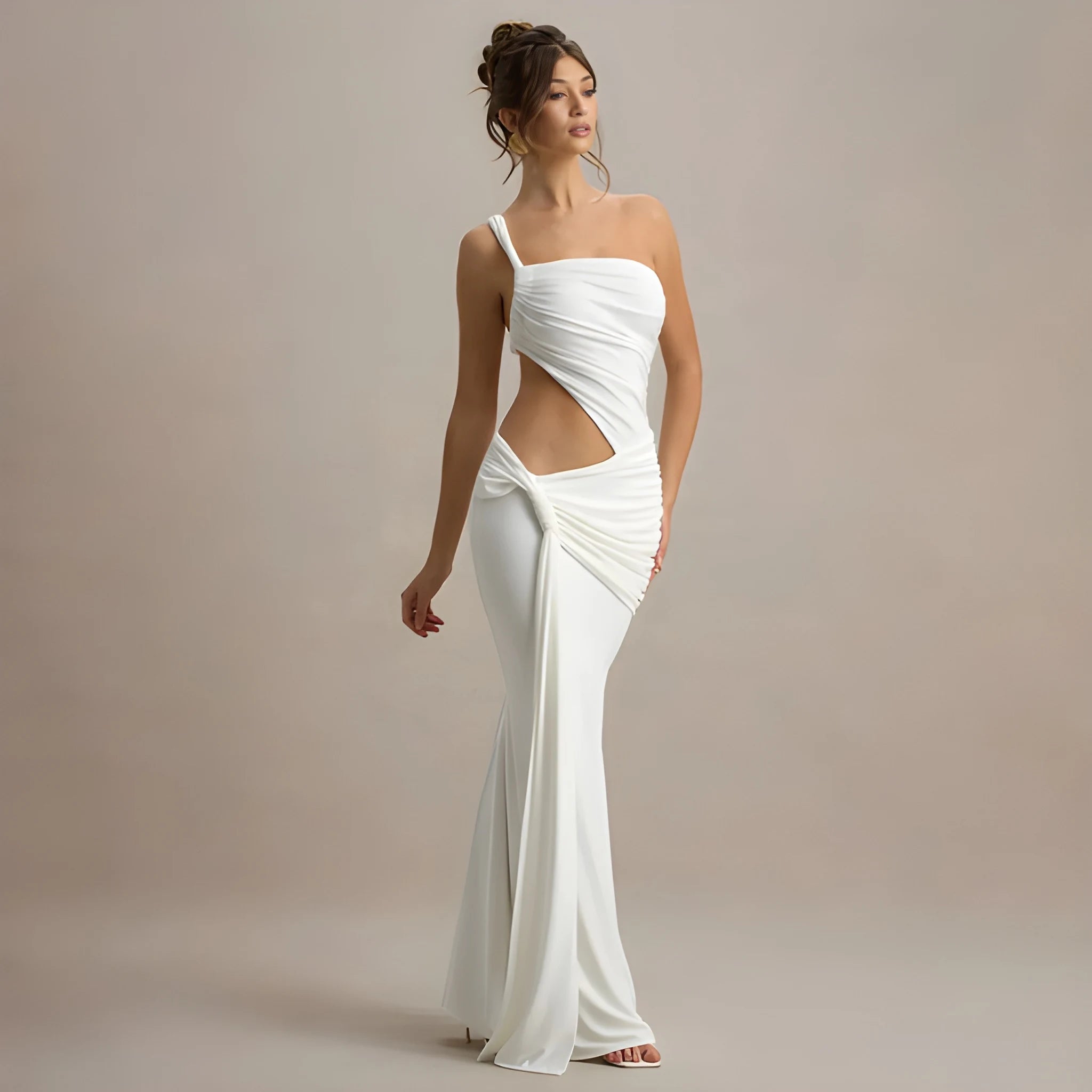 Seraphina One-Shoulder Cut-Out Maxi Dress - White