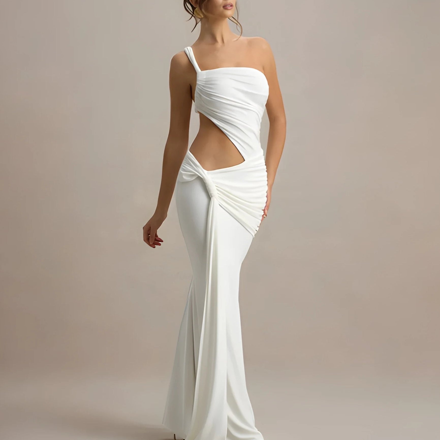 Seraphina One-Shoulder Cut-Out Maxi Dress - White