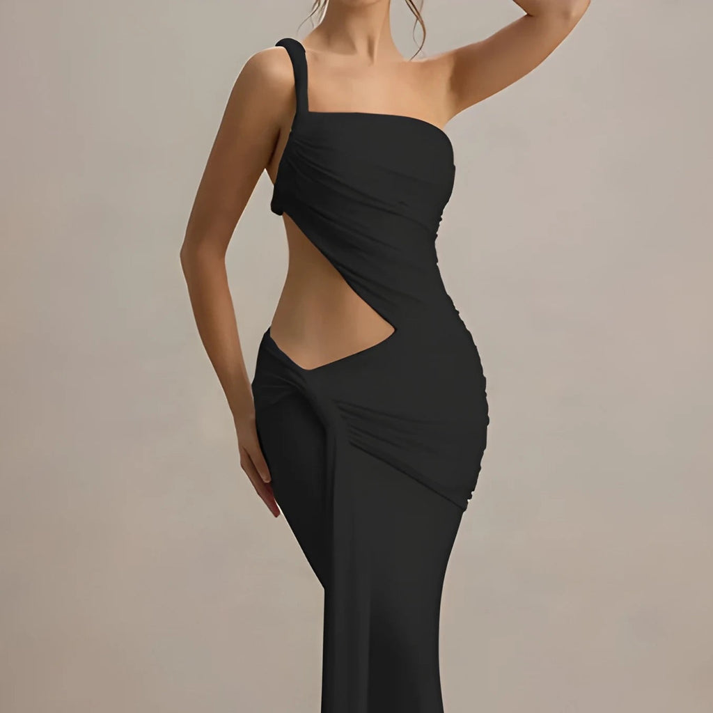 Seraphina One-Shoulder Cut-Out Maxi Dress - Black
